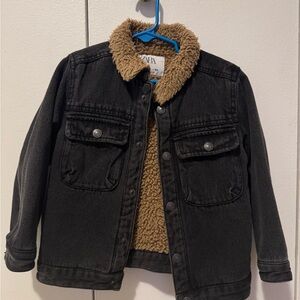 Zara Kids Black Denim Jacket with Brown Lining